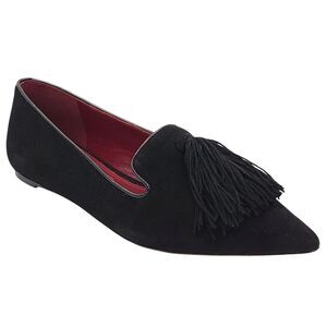 Kate Spade "Adore" Size 7B Pointed Toe Fringe Black Suede Loafers